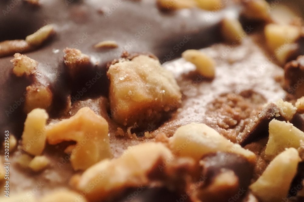 Macro sweet food with nut. Delicious dessert