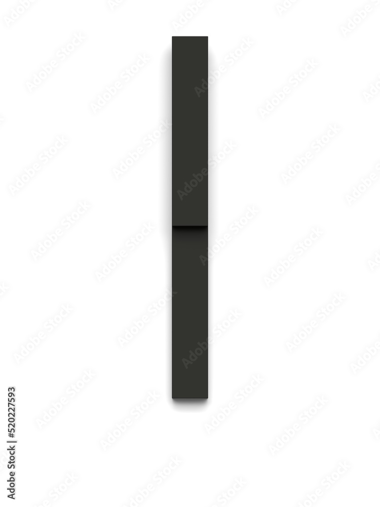 Small letter l made of several black simple geometric shapes lying on top of each other with 3D effect and shadows on white background, 3d rendering Small letter l made of several black simple geometric shapes lying on top of each other with 3D effect and shadows on white background, 3d rendering