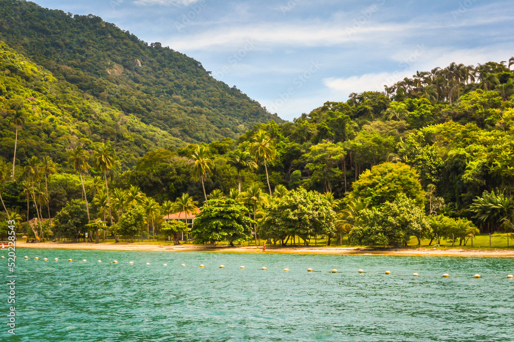 Landscape of beach, trees and mountain at Ilha Grande, Angra dos Reis town, State of Rio de Janeiro, Brazil. Taken with Nikon D7100 18-200 lens, at 36mm, 1/320 f 20.0 ISO 800. Date: Feb 10, 2016
