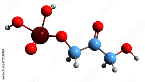 3D image of Dihydroxyacetone phosphate skeletal formula - molecular chemical structure of DHAP isolated on white background
 photo