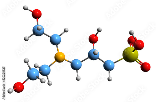  3D image of DIPSO skeletal formula - molecular chemical structure of buffering agent isolated on white background
 photo