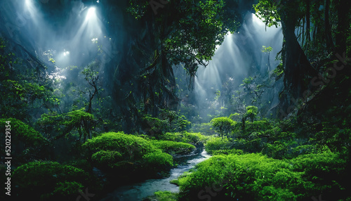 Photographie Exotic foggy forest