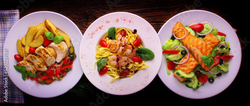 delicious dinner set - fish, shrimp and chicken breast