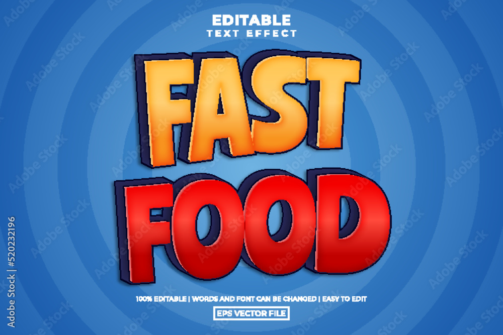 3D cartoon fast food text style, editable text effect template vector illustration