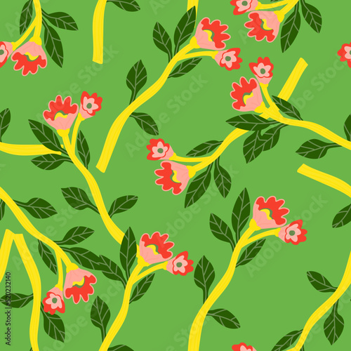 Abstract flower seamless pattern. Creative floral wallpaper. Naive art style.