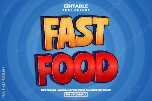 3D cartoon fast food text style, editable text effect template vector illustration