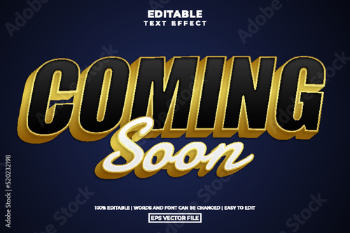 Modern gold coming soon text style, editable text effect template vector illustration