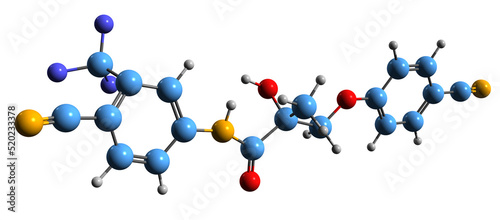  3D image of Enobosarm skeletal formula - molecular chemical structure of  selective androgen receptor modulator isolated on white background
 photo
