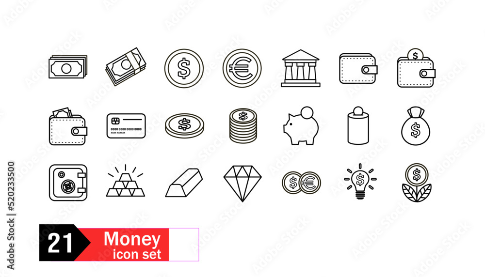 zestaw ikon pieniądze, dolary , złoto, skarbonka , bank, bogactwo, finanse, kantor, skarbonka, portfel, złoto, diamenty, karta, euro - obrazy, fototapety, plakaty 