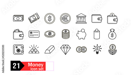 zestaw ikon pieniądze, dolary , złoto, skarbonka , bank, bogactwo, finanse, kantor, skarbonka, portfel, złoto, diamenty, karta, euro