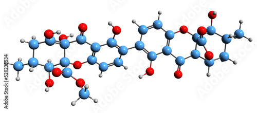  3D image of Ergochrysin A skeletal formula - molecular chemical structure of mycotoxin  Ergochrome AC isolated on white background
 photo