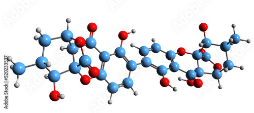  3D image of Ergoflavin skeletal formula - molecular chemical structure of mycotoxin anticancer agent isolated on white background
 photo