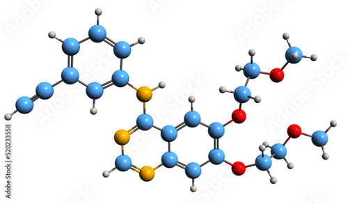  3D image of Erlotinib skeletal formula - molecular chemical structure of anti-cancer medication isolated on white background
 photo