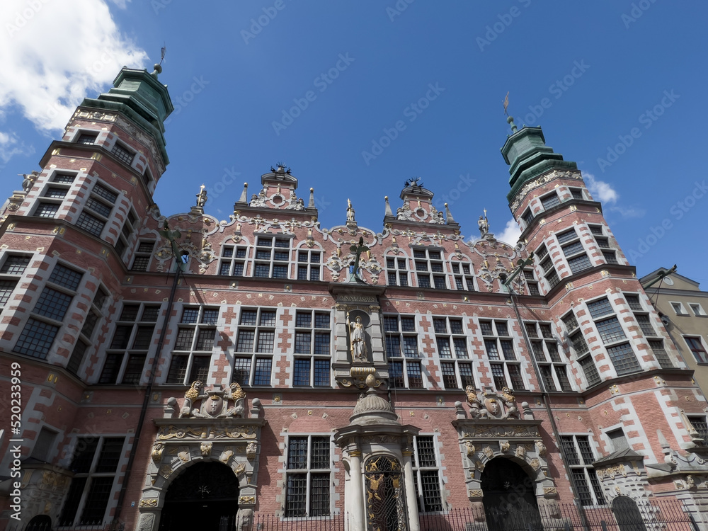 Gdansk, Poland, May 15, 2022: one of the renovated tenement houses in the Old Town of Gdansk