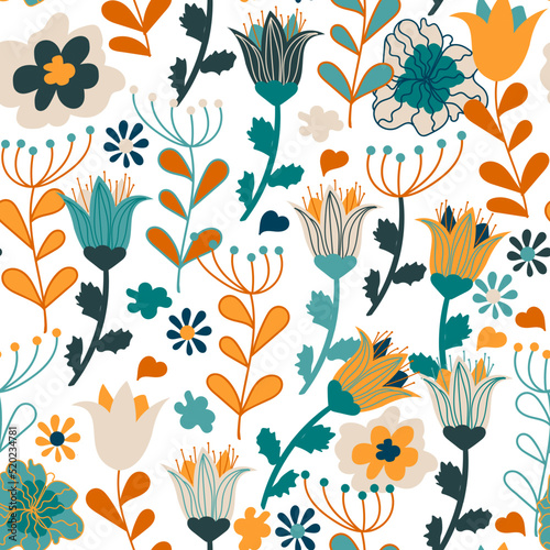 Cute floral seamless pattern for kids. Vector colorful texture with flowers. Floral colorful design for baby products, fabric, wallpaper and more