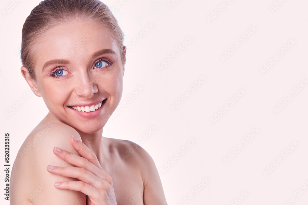Portrait of beautiful woman with natural make up on white background Portrait of beautiful woman with natural make up on white background