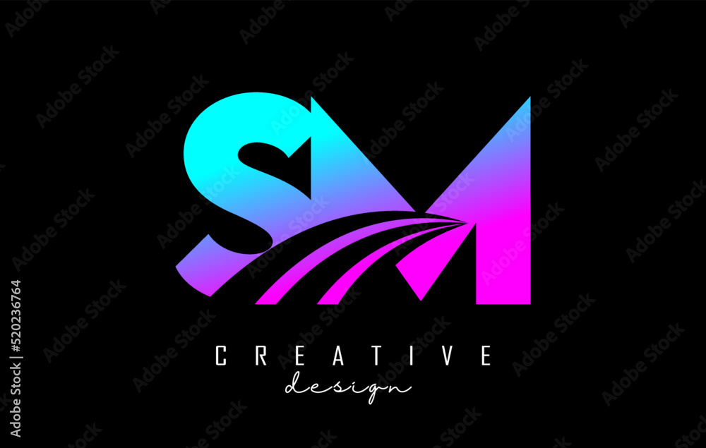 Creative colorful letter SM s m logo with leading lines and road concept design. Letters with geometric design. Vector Illustration with letter and creative cuts. Creative colorful letter SM s m logo with leading lines and road concept design. Letters with geometric design. Vector Illustration with letter and creative cuts.