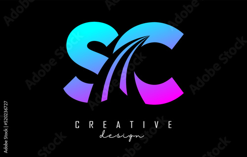 Creative colorful letter SC s c logo with leading lines and road concept design. Letters with geometric design. Vector Illustration with letter and creative cuts.