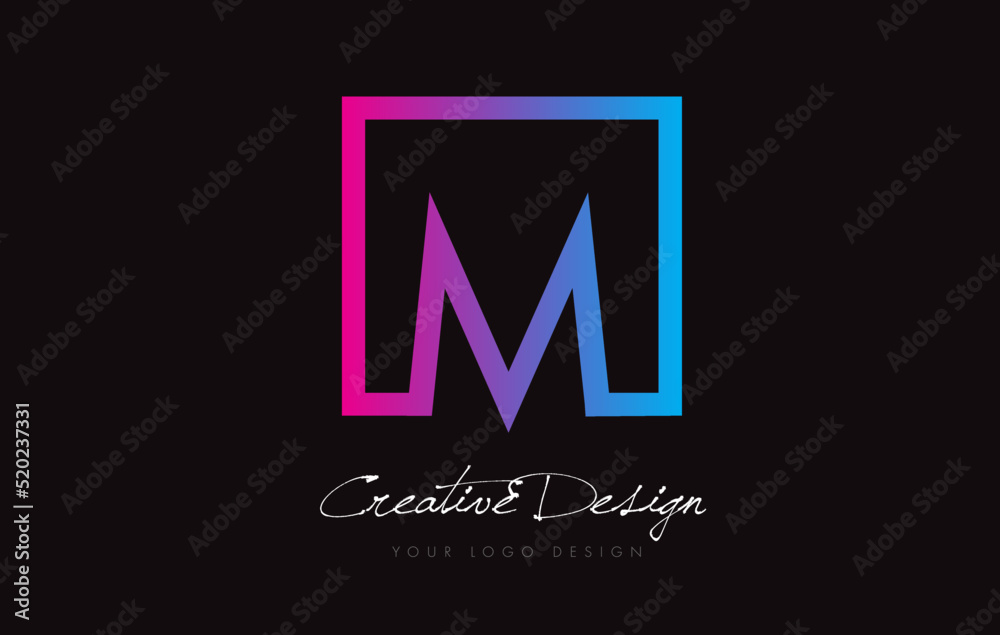M Square Frame Letter Logo Design with Purple Blue Colors.