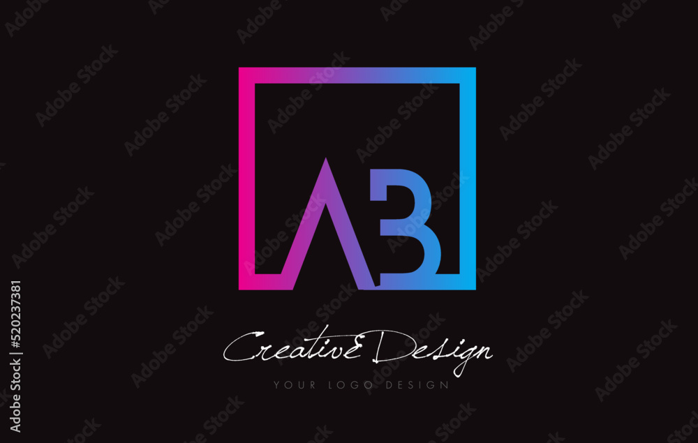 AB Square Frame Letter Logo Design with Purple Blue Colors. AB Square Frame Letter Logo Design with Purple Blue Colors.