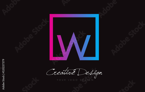W Square Frame Letter Logo Design with Purple Blue Colors.