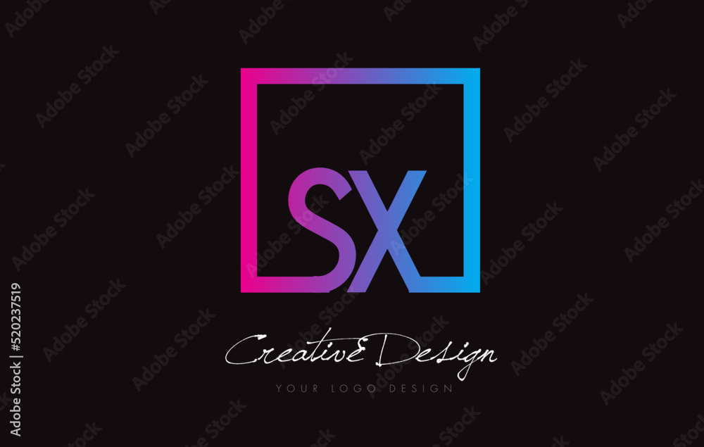 SX Square Frame Letter Logo Design with Purple Blue Colors. SX Square Frame Letter Logo Design with Purple Blue Colors.