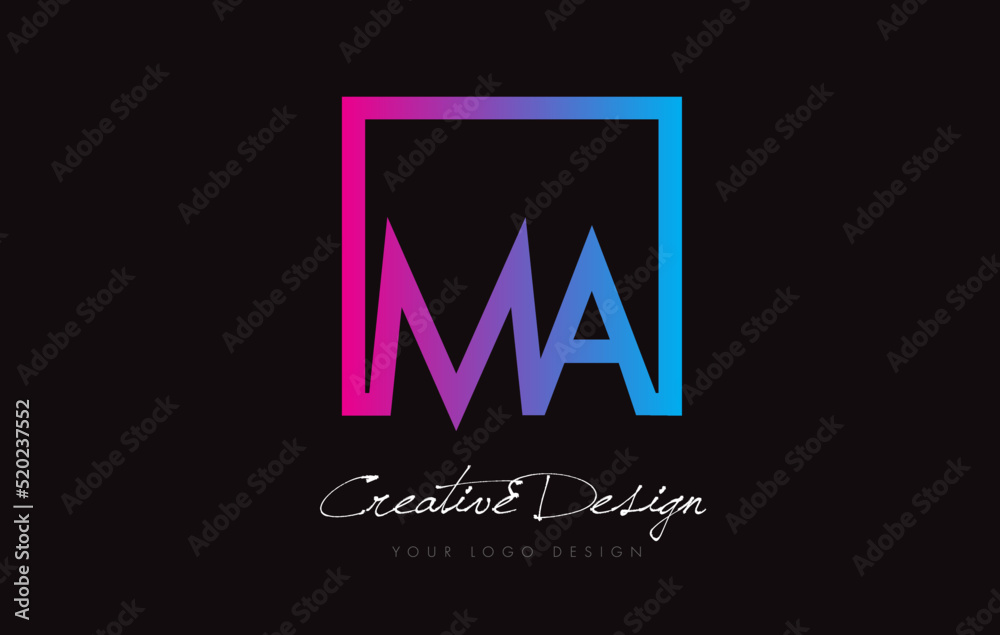 MA Square Frame Letter Logo Design with Purple Blue Colors.