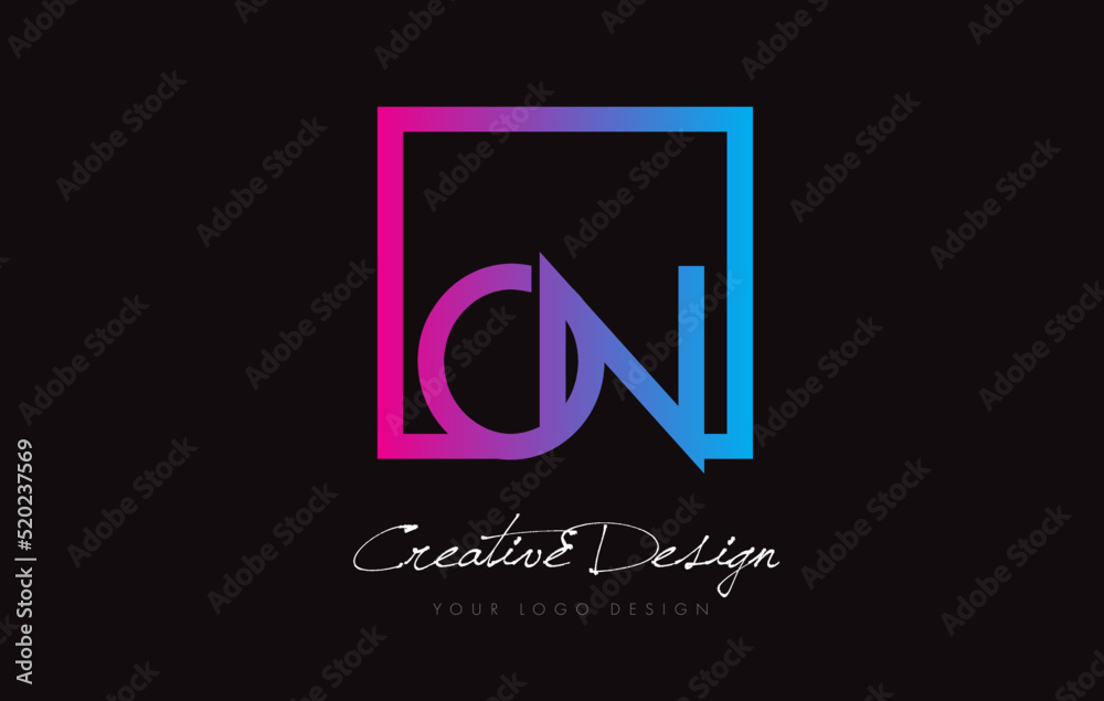 ON Square Frame Letter Logo Design with Purple Blue Colors. ON Square Frame Letter Logo Design with Purple Blue Colors.