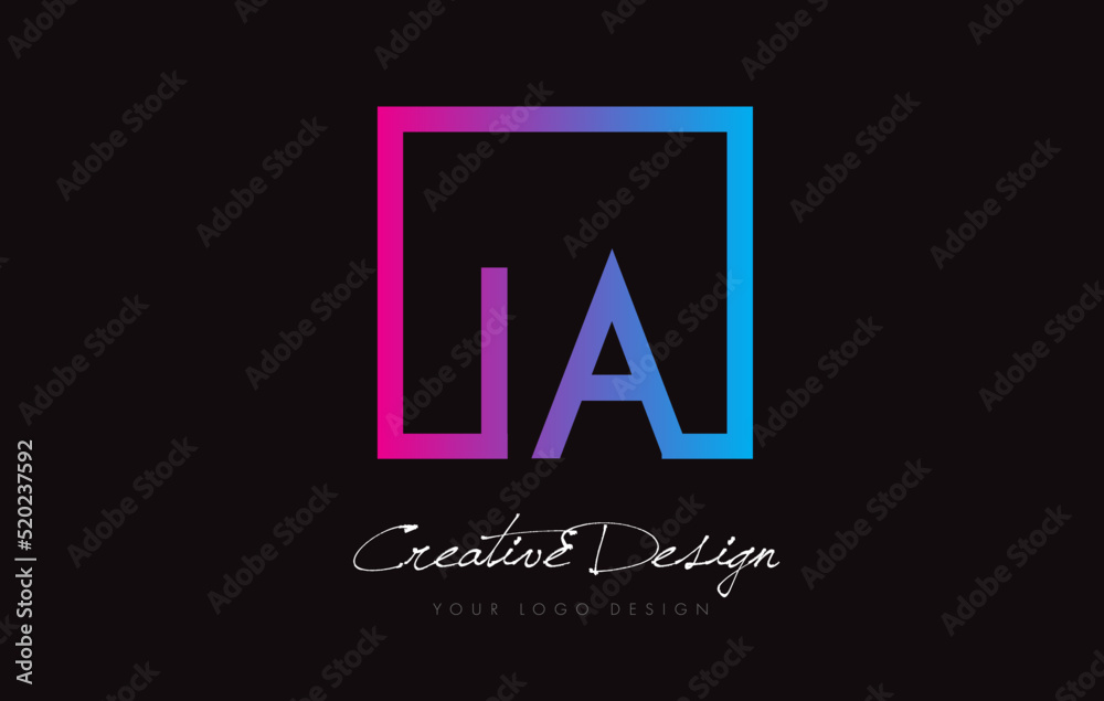 IA Square Frame Letter Logo Design with Purple Blue Colors.