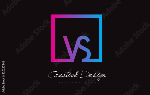 VS Square Frame Letter Logo Design with Purple Blue Colors.