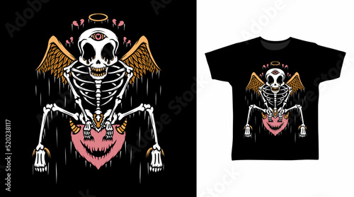 Skeleton angel tshirt design concept