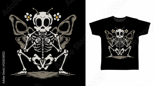 Skeleton butterfly tshirt design concept