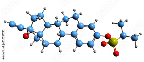  3D image of Ethinylestradiol sulfonate skeletal formula - molecular chemical structure of Turisteron isolated on white background 