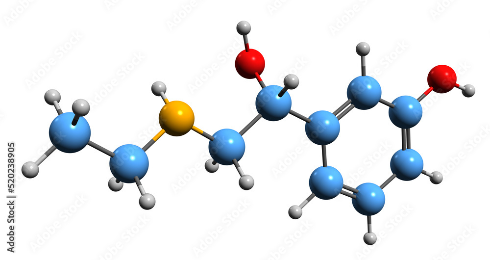 3D image of Etilefrine skeletal formula - molecular chemical structure of cardiac stimulant isolated on white background
