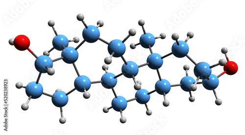  3D image of Etiocholanediol skeletal formula - molecular chemical structure of etiocholane steroid isolated on white background
 photo