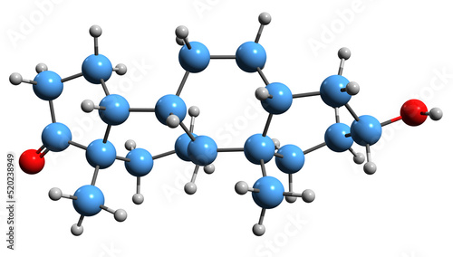  3D image of Etiocholanolone skeletal formula - molecular chemical structure of Aetiocholanolone isolated on white background
 photo