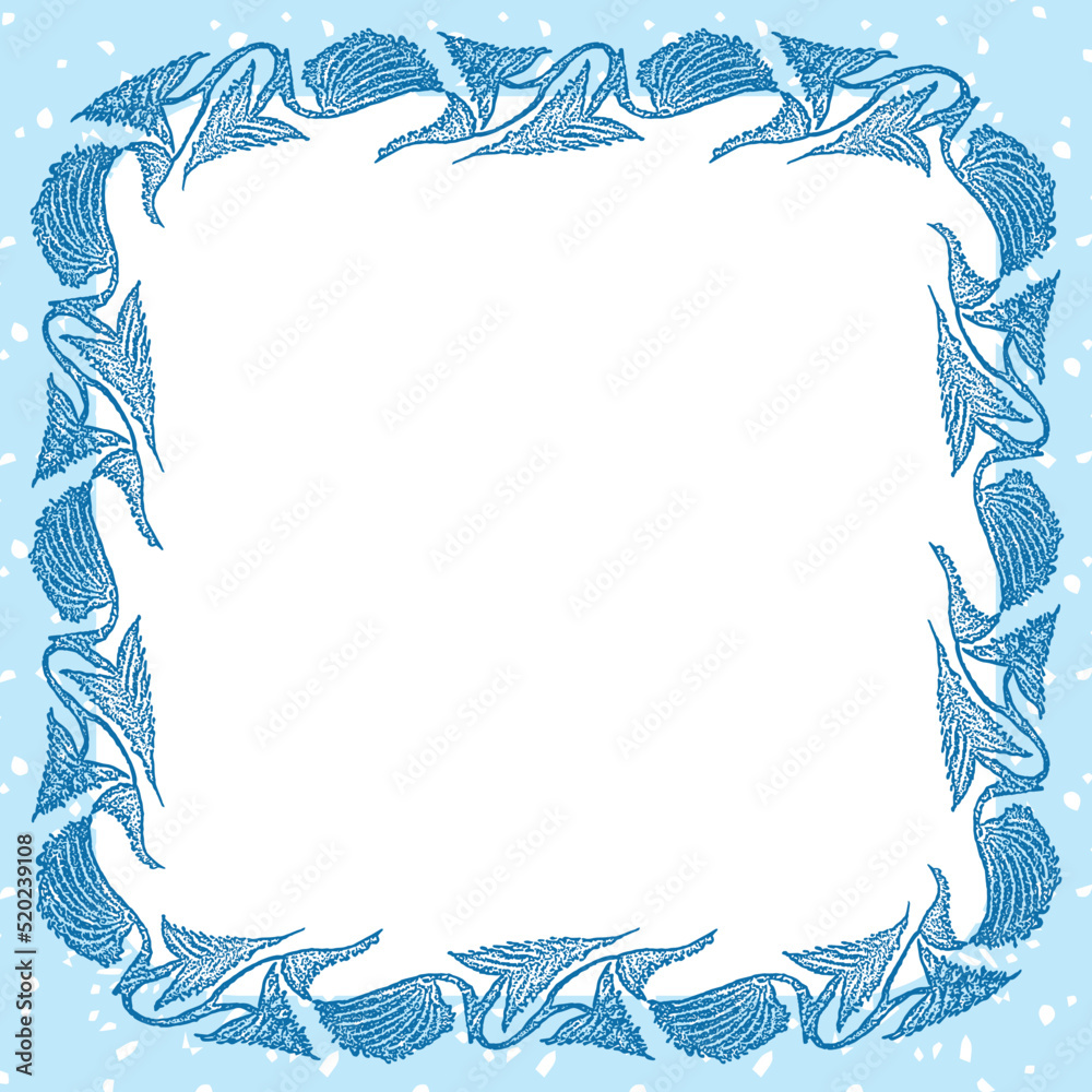 Decorative card with frame from drawn abstract textured leaves