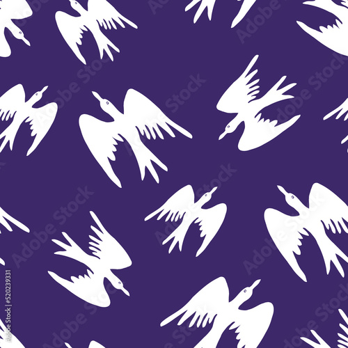 Seamless pattern of silhouettes cartoon abstract flying birds
