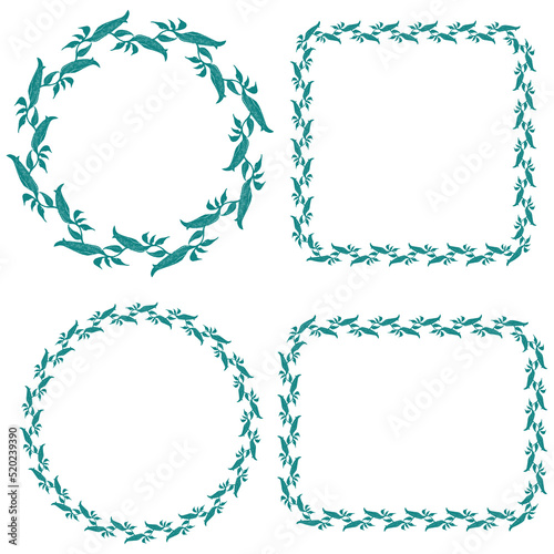 Set of decorative frames from silhouettes drawn decorative leaves