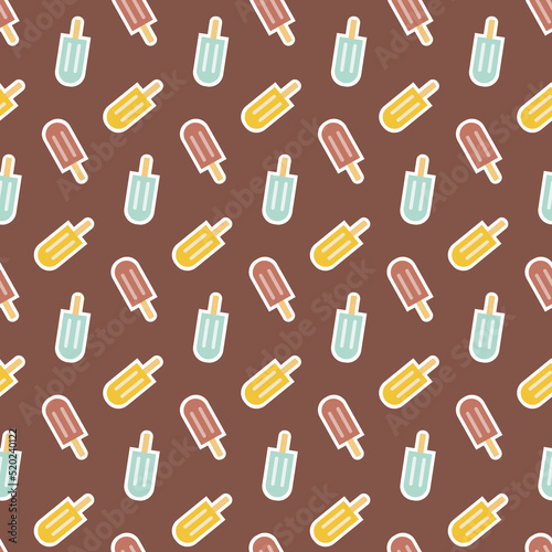 Yellow brown ice cream on a stick seamless pattern for textile background design