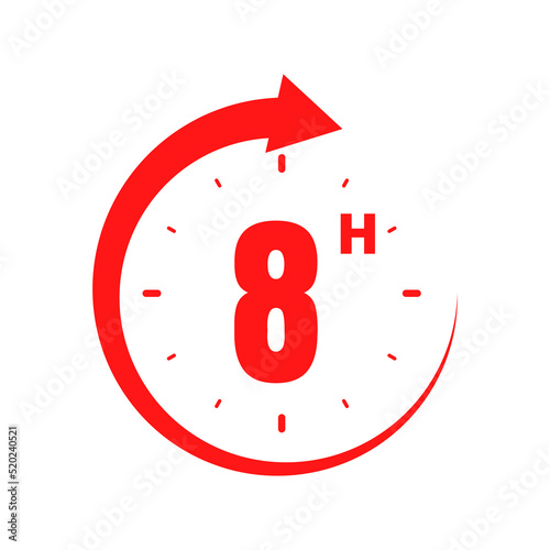 8 hours, icon symbol red, time, o'clock Eight 