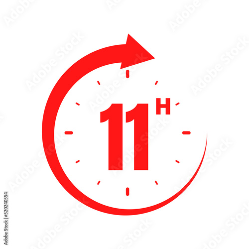 11 hours, icon symbol red, time, o'clock Eleven