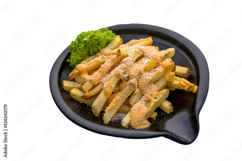 Mala Mayo Fries served in a dish isolated on white background side view Mala Mayo Fries served in a dish isolated on white background side view