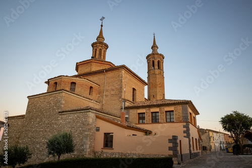 Parish Church of Our Lady of the Assumption at sunset in Fuendetodos, Campo de Belchite, province of Zaragoza, Aragon, Spain