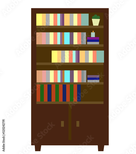 Single bookcase or library vector illustration isolated on white background.