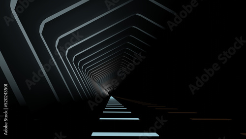 Fototapeta Naklejka Na Ścianę i Meble -  Modern tunnel and its blue illuminated guide floor light  (3D Rendering)