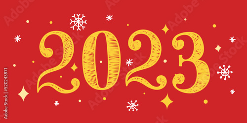New Year s design. Number 2023 in red and yellow colors. Vector illustration.