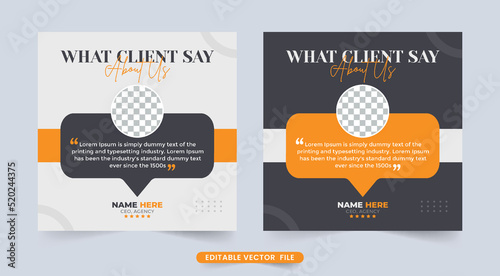 Client testimonials review layout template with a photo placeholder. Customer feedback testimonial and review section design with yellow and gray color. Minimalistic customer feedback testimonial.