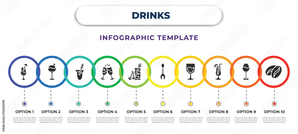 Drinks Infographic Design Template With Mai Tai Flirtini Greyhound