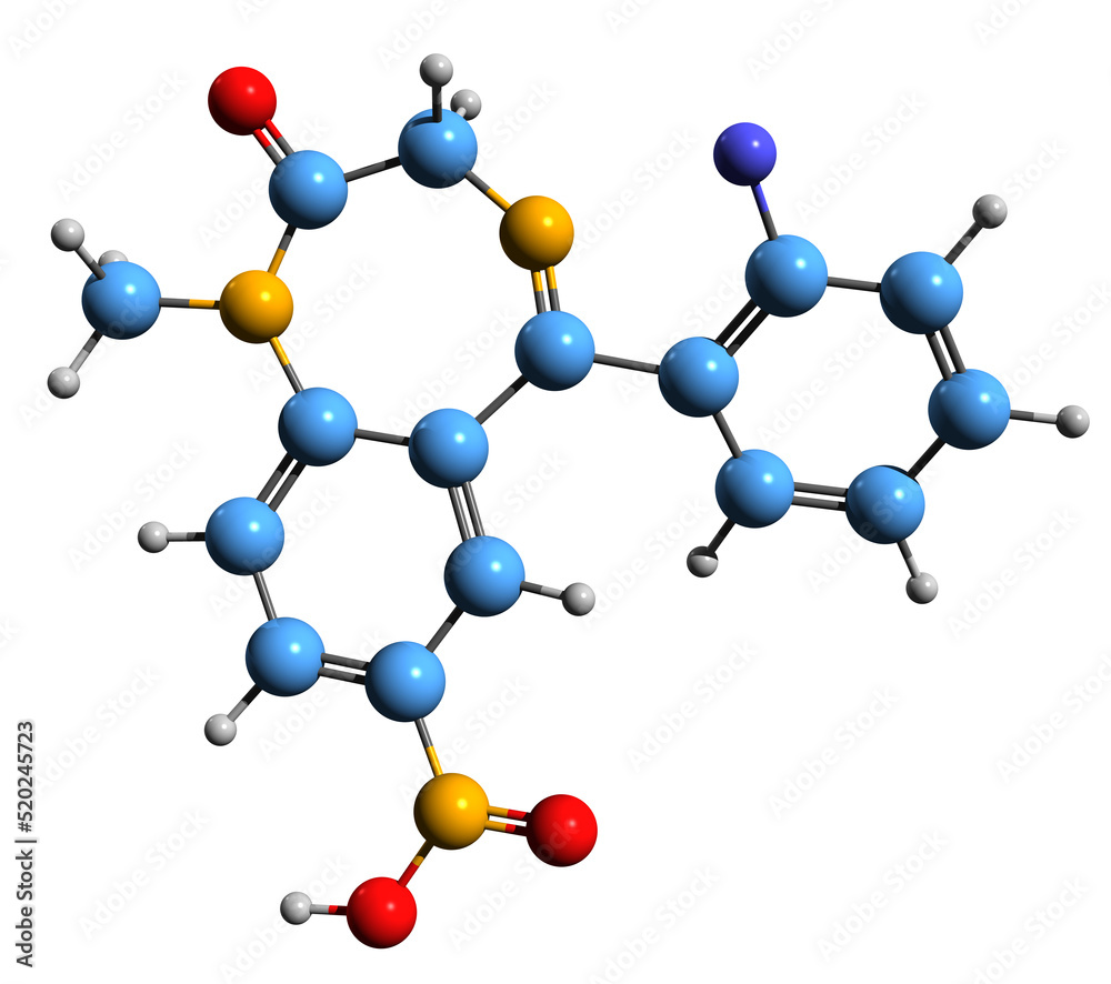 3D image of Flunitrazepam skeletal formula - molecular chemical structure of insomnia medication isolated on white background
3D image of Flunitrazepam skeletal formula - molecular chemical structure of insomnia medication isolated on white background